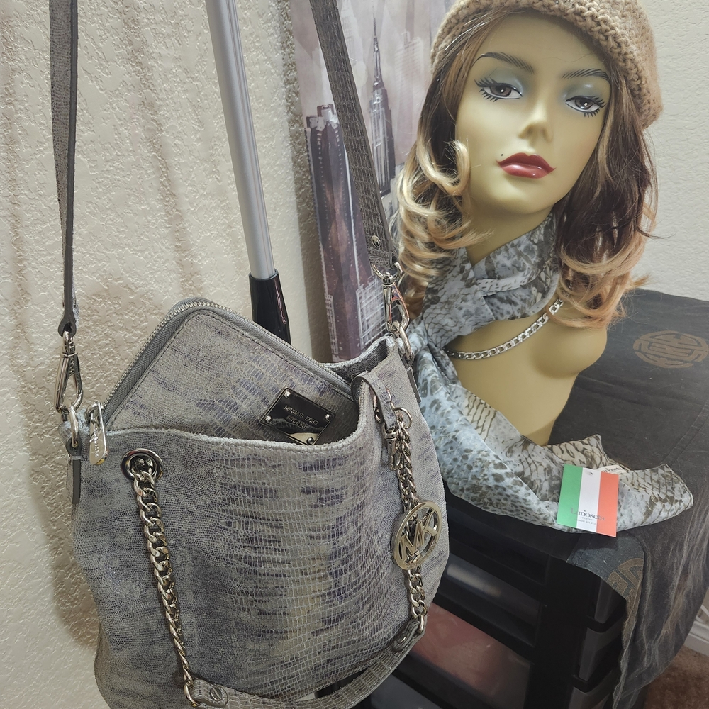 Michael Kors Silver-Tone Snake Shoulder Bag with Chain Strap *Make an Offer*